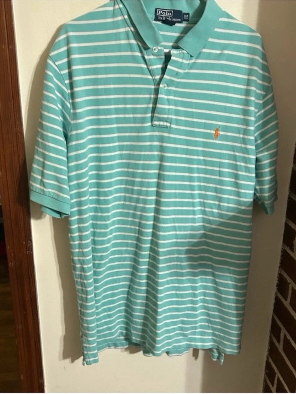 Polo by Ralph Lauren Men’s Size XLT Aqua and White Striped Polo